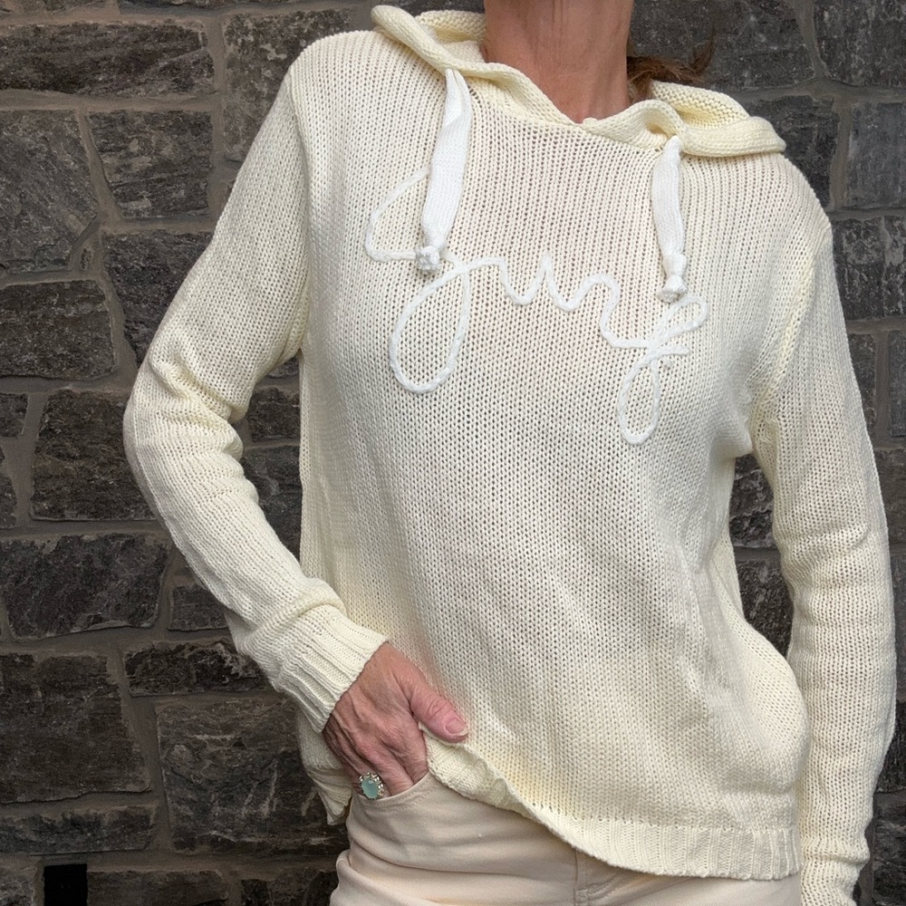 SURF Vintage Havanna Yellow Knit Sweater Hoodie Embroidered “SURF” Lightweight